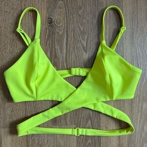 Neon Yellow Parade Crisscross Wrap-Around Bikini Top